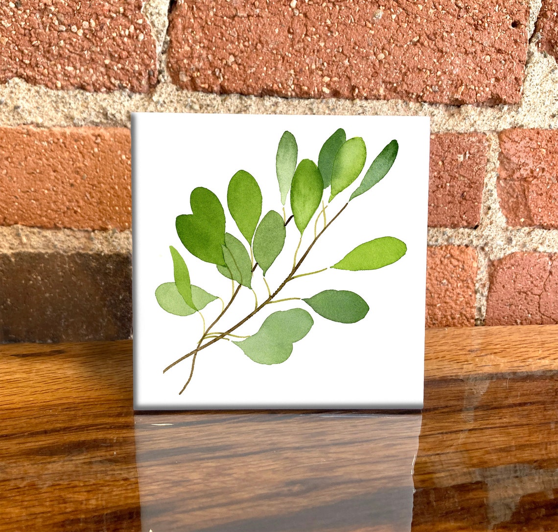 Simple Green Leafy Branch Watercolor Botanical Minimalist Poster