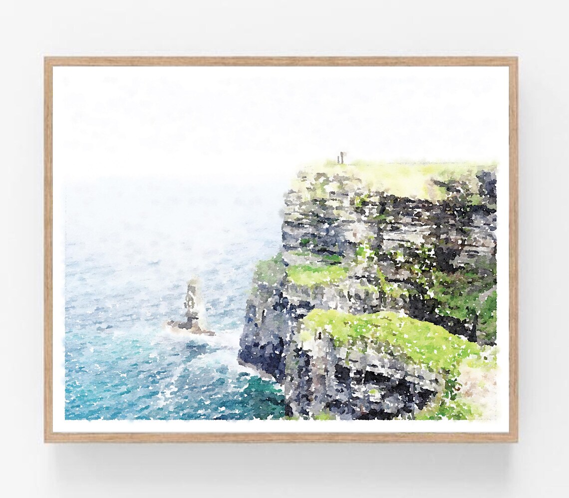 Cliffs of Moher Ireland Watercolor Poster with Dramatic Sea Cliffs Art