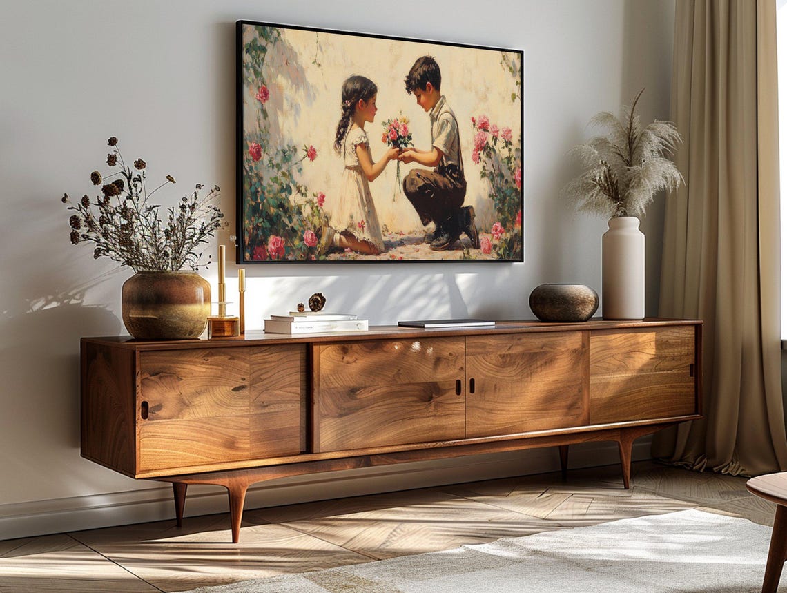 Valentines Day Vintage Boy Offering Roses Romantic Rose Garden Poster - Image 3