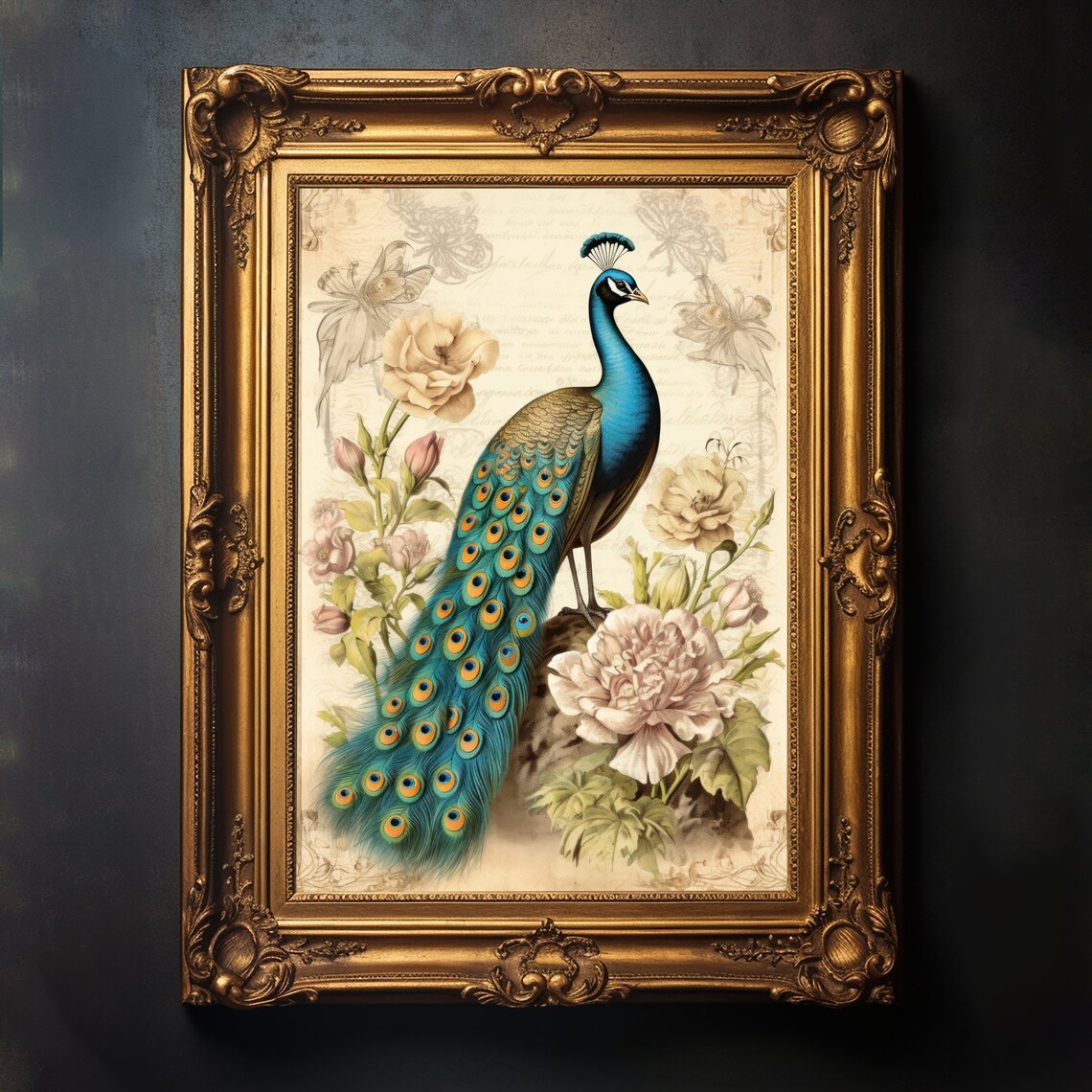 Vintage Peacock With Roses Antique Botanical Style Bird Print - Image 2