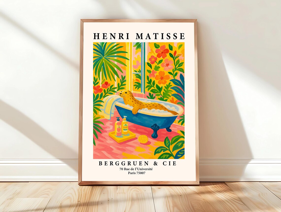 Pink Maximalist Decor Seal In Bathtub Funny Poster Bathroom Wall Art Animal Print