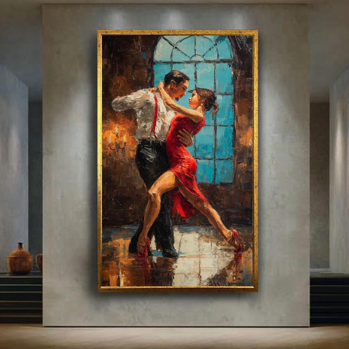 Tango Couple Red Dress Painting, Latin Love Art Print