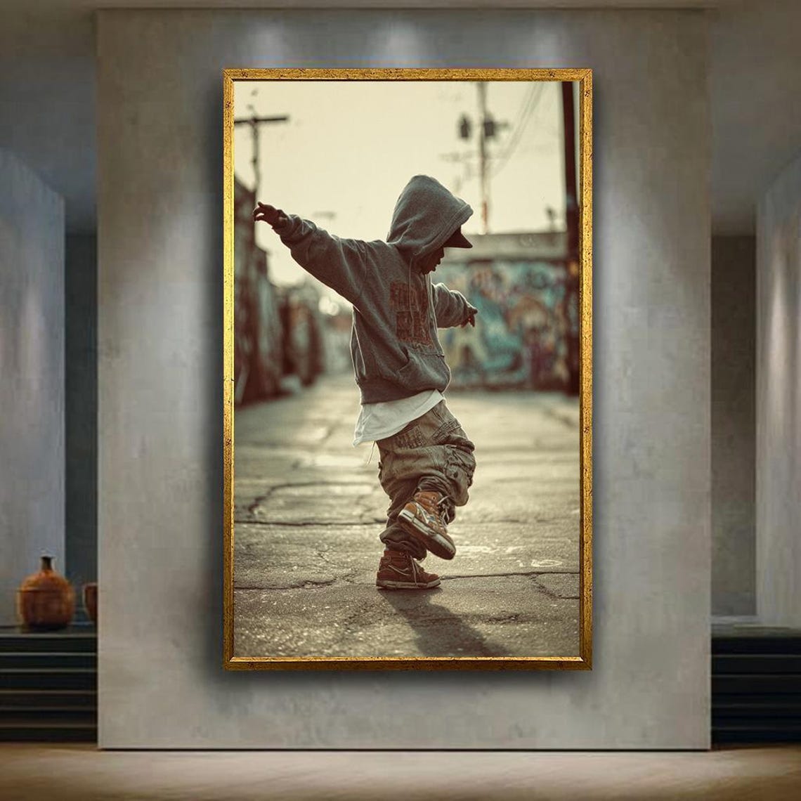 Urban Breakdance Kid Dancer Hip Hop Street Graffiti Wall Art