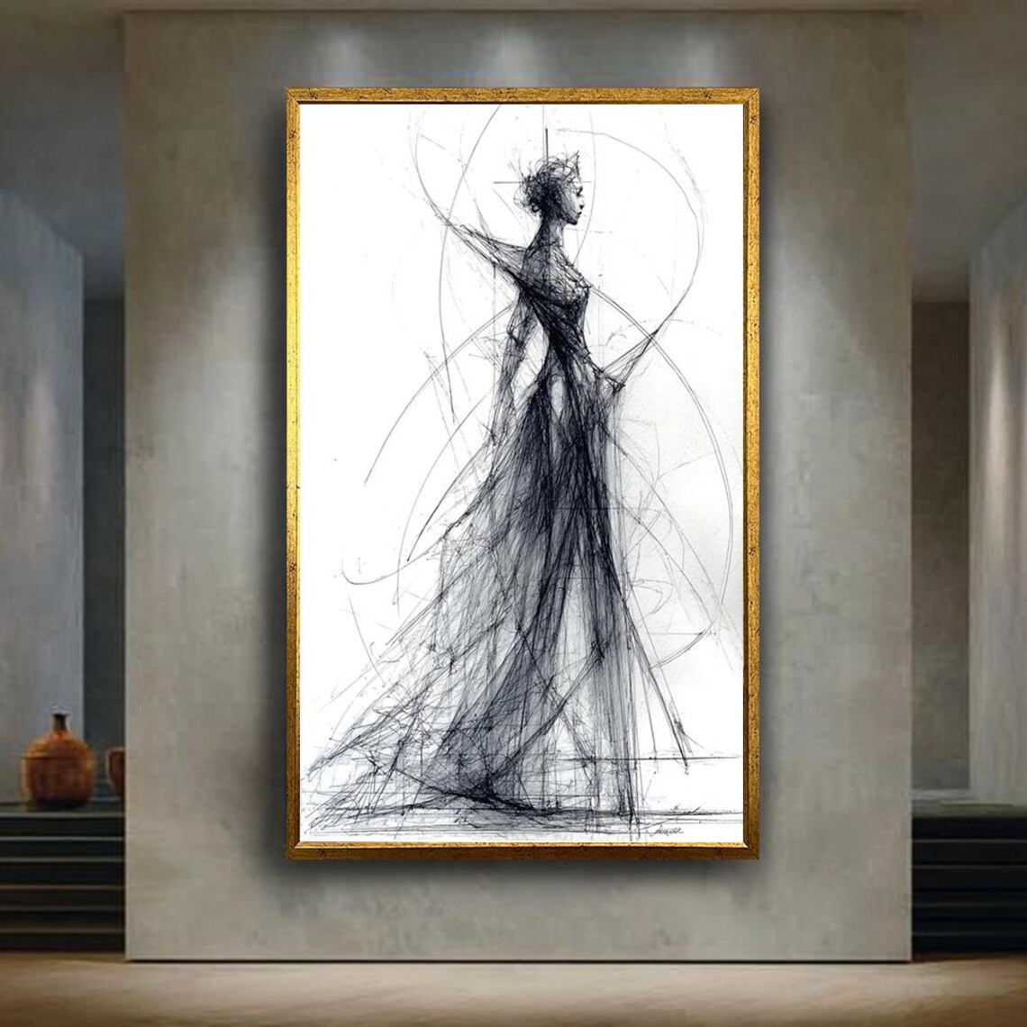 Minimalist Woman Silhouette Line Art Wall Print