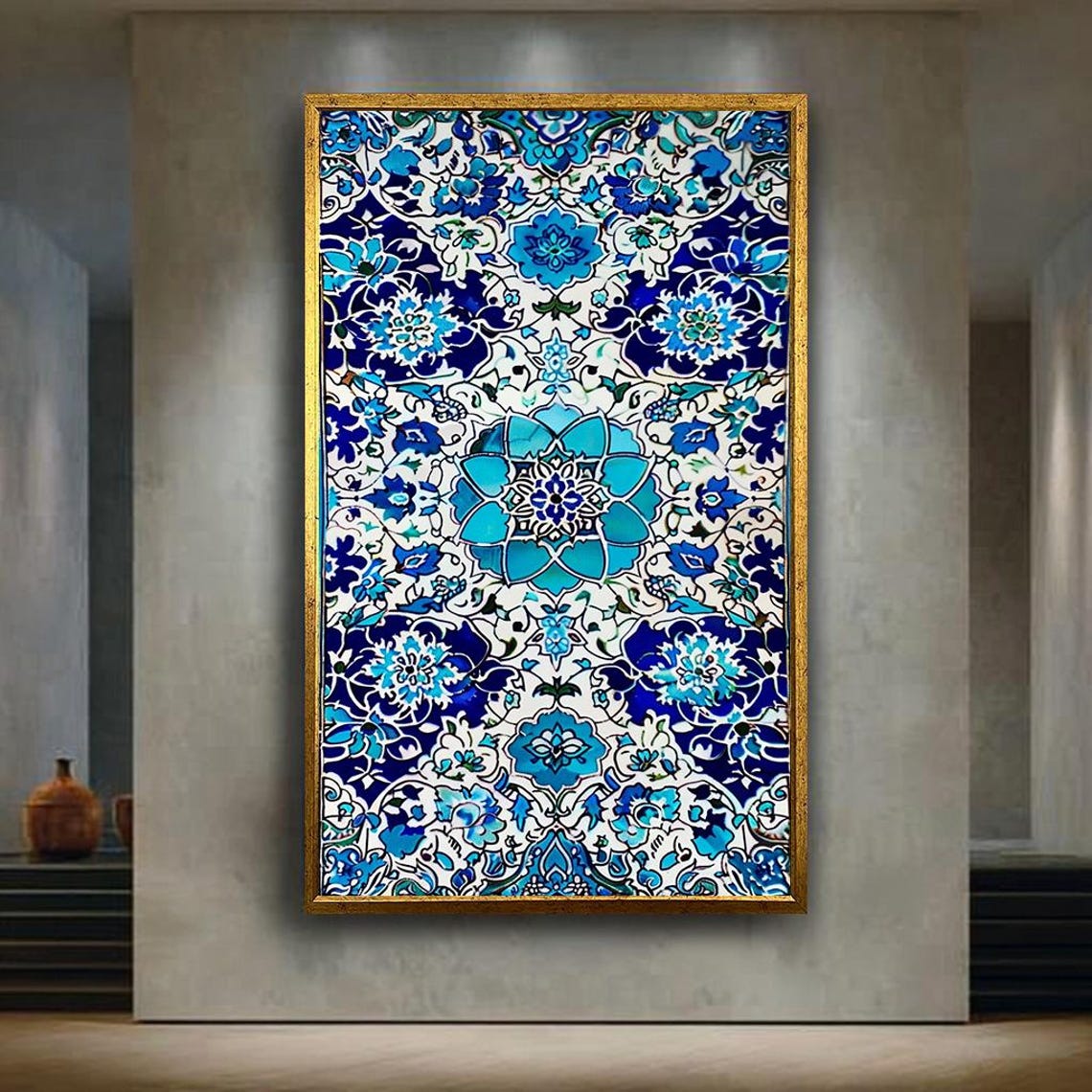 Blue Ottoman Floral Tile Pattern Turkish Iznik Style Wall Poster