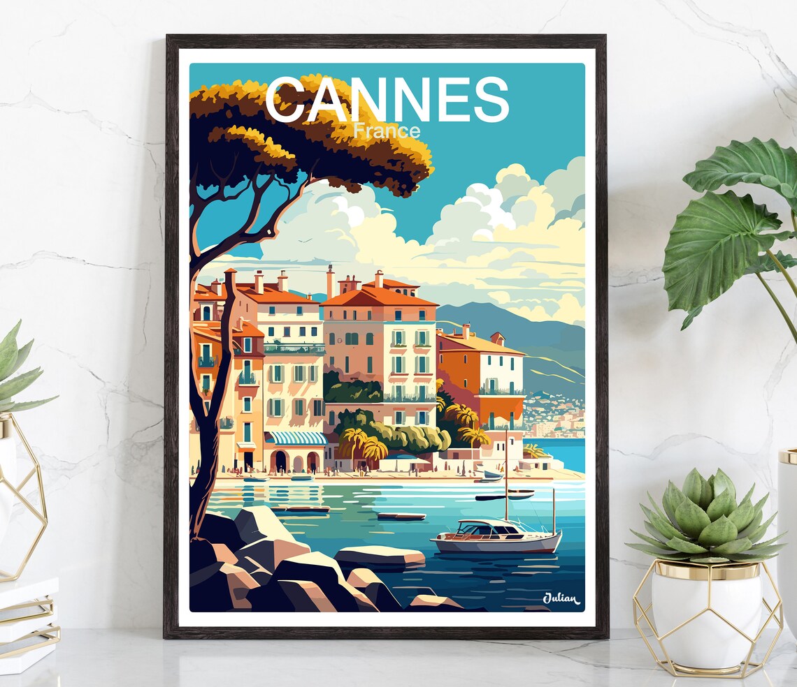 Cannes Waterfront Sailboats on the French Riviera Travel Poster