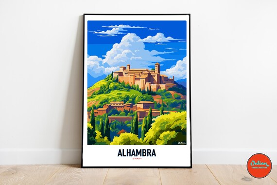 Alhambra Spain Moorish Palace Hilltop Fortress View Travel Poster