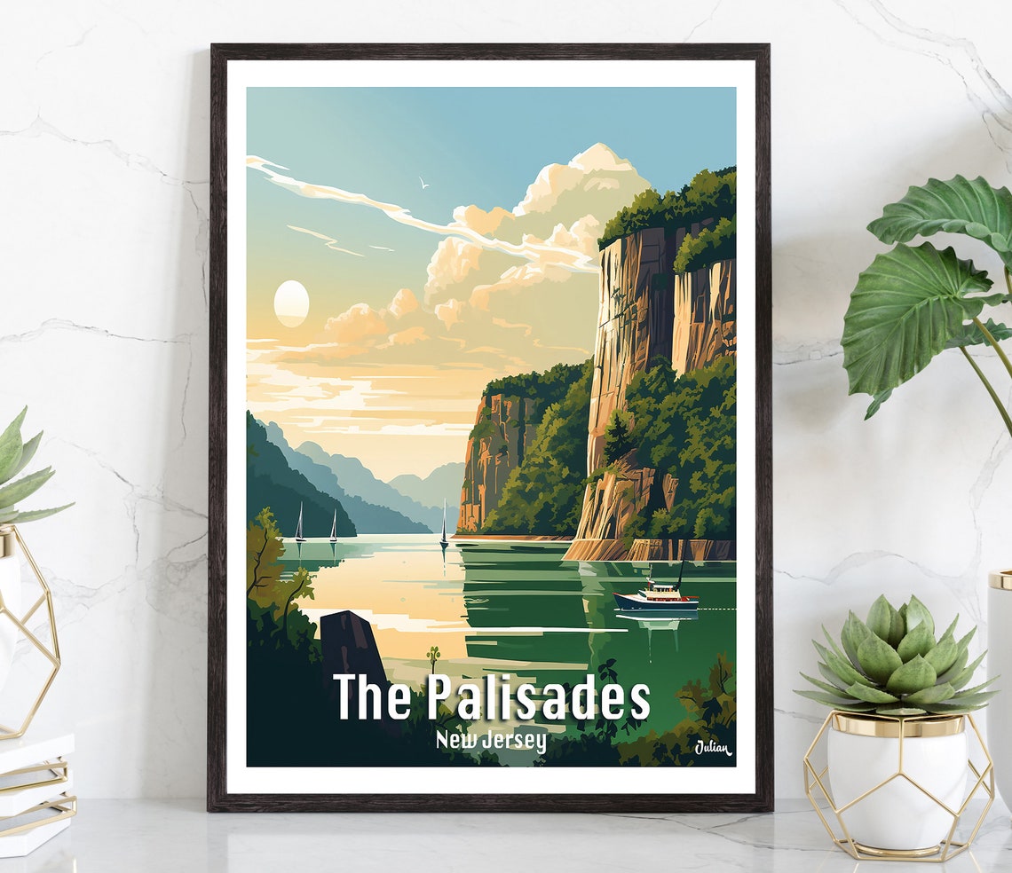 The Palisades Cliffs Sunset Over Hudson River New Jersey Poster