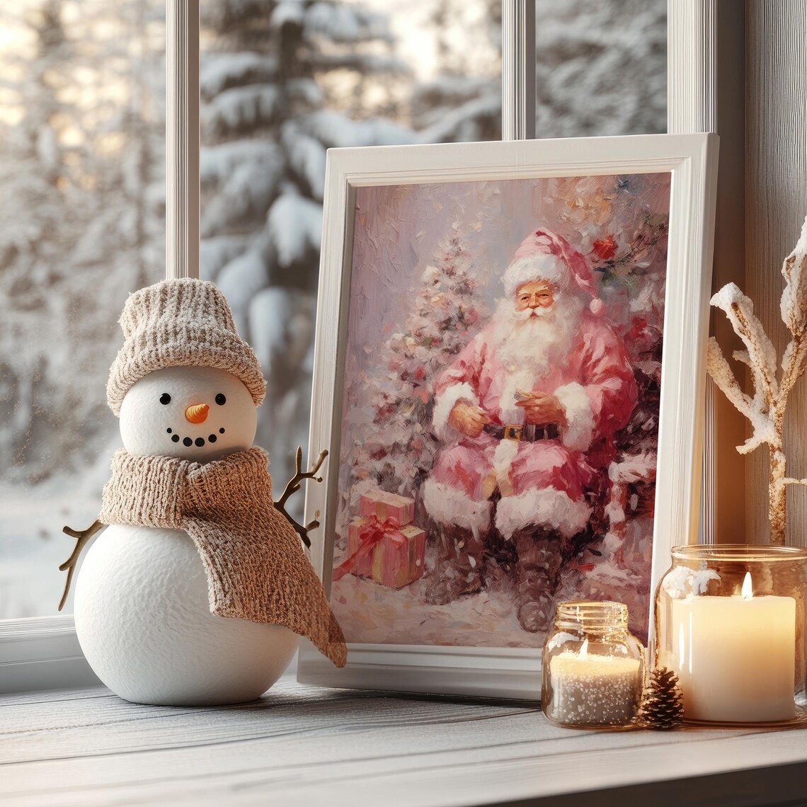 Pink Santa Claus Christmas Wall Art, Preppy Print - Image 6