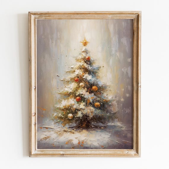 Moody Christmas Tree Vintage Winter Art Print