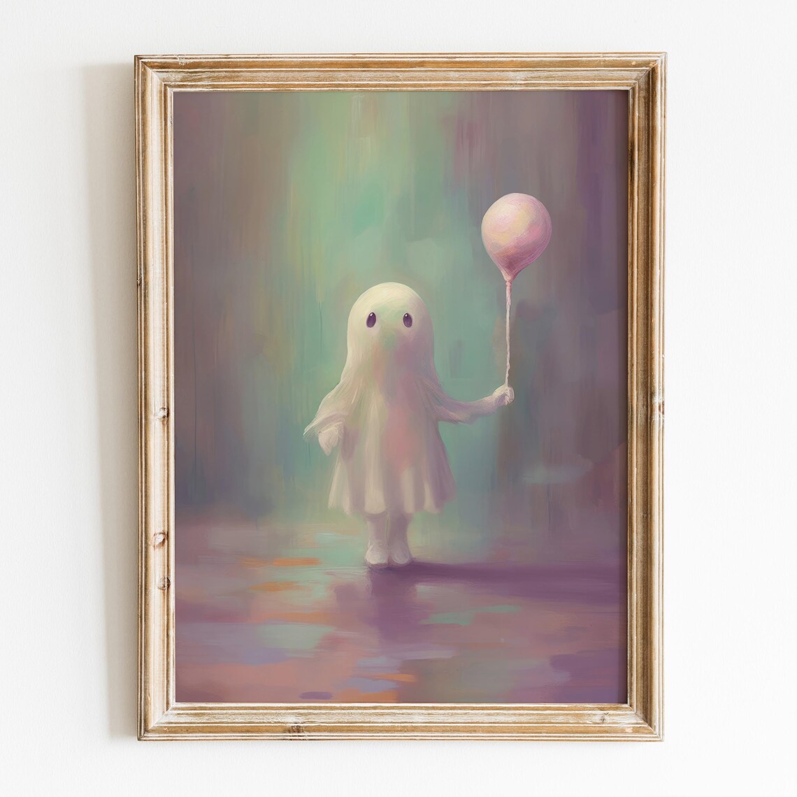 Cute Ghost With Balloon, Pastel Halloween Art Print
