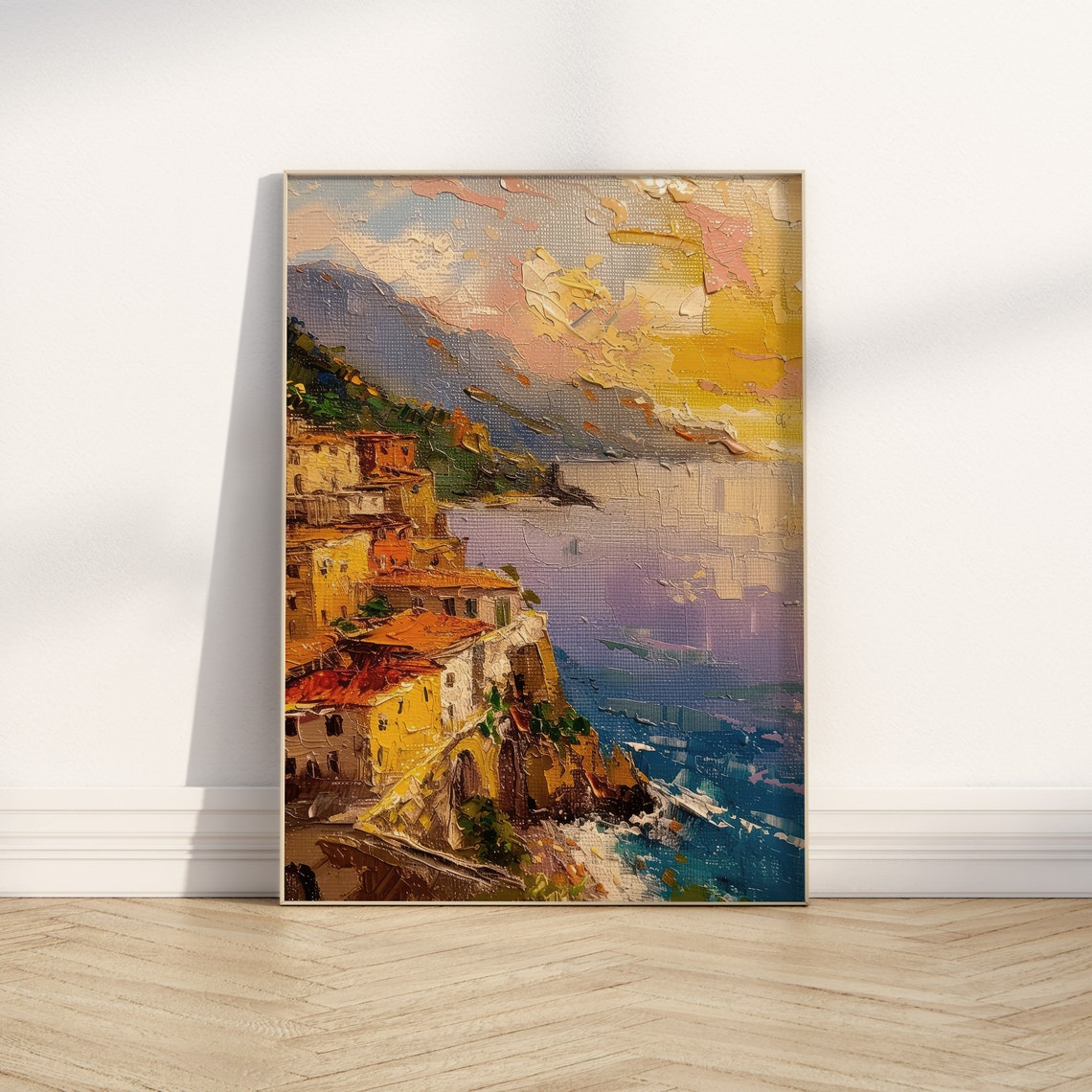 Amalfi Coast Cliffside Village Sunset Oil Painting Wall Art Print - Image 8