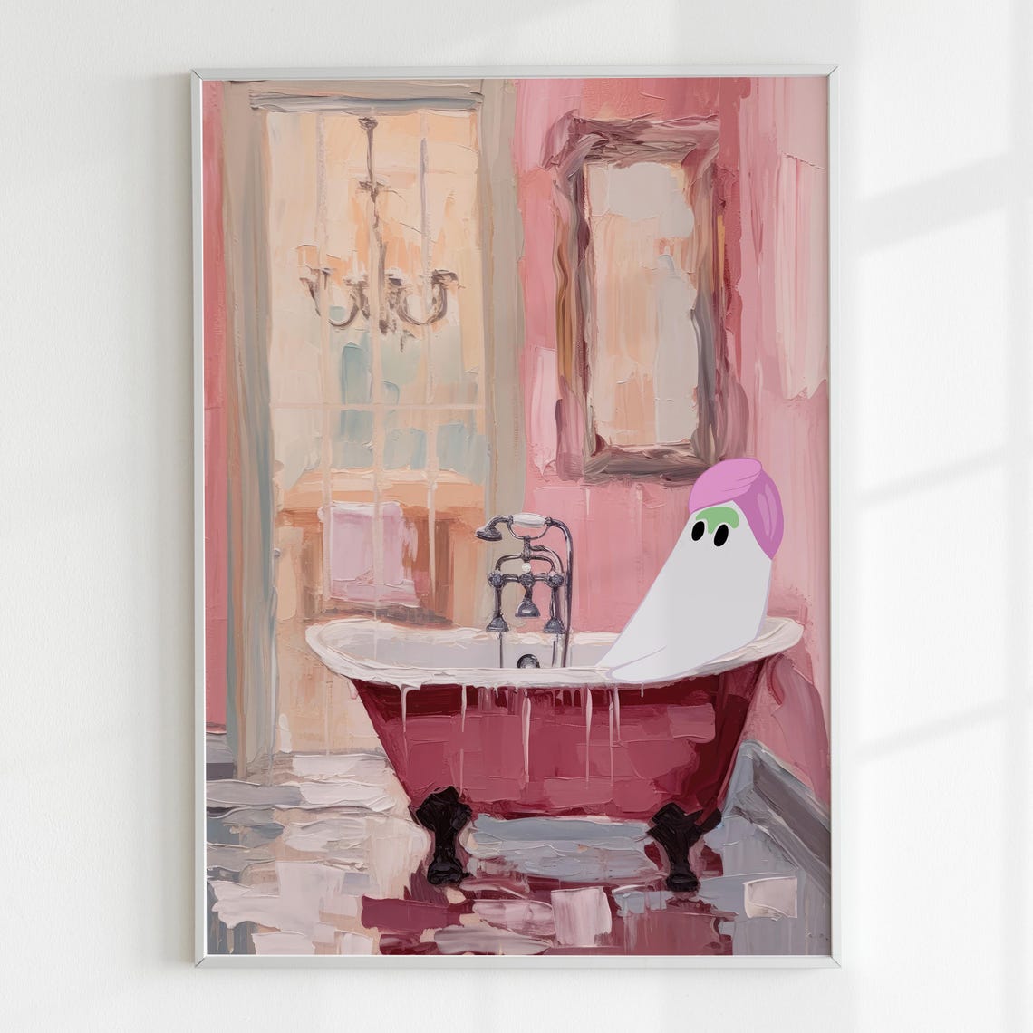 Preppy Ghost In Bathroom Girly Wall Art Preppy Halloween Decor Cute Ghost Poster Trendy Pink Bathroom Wall Art - Image 5