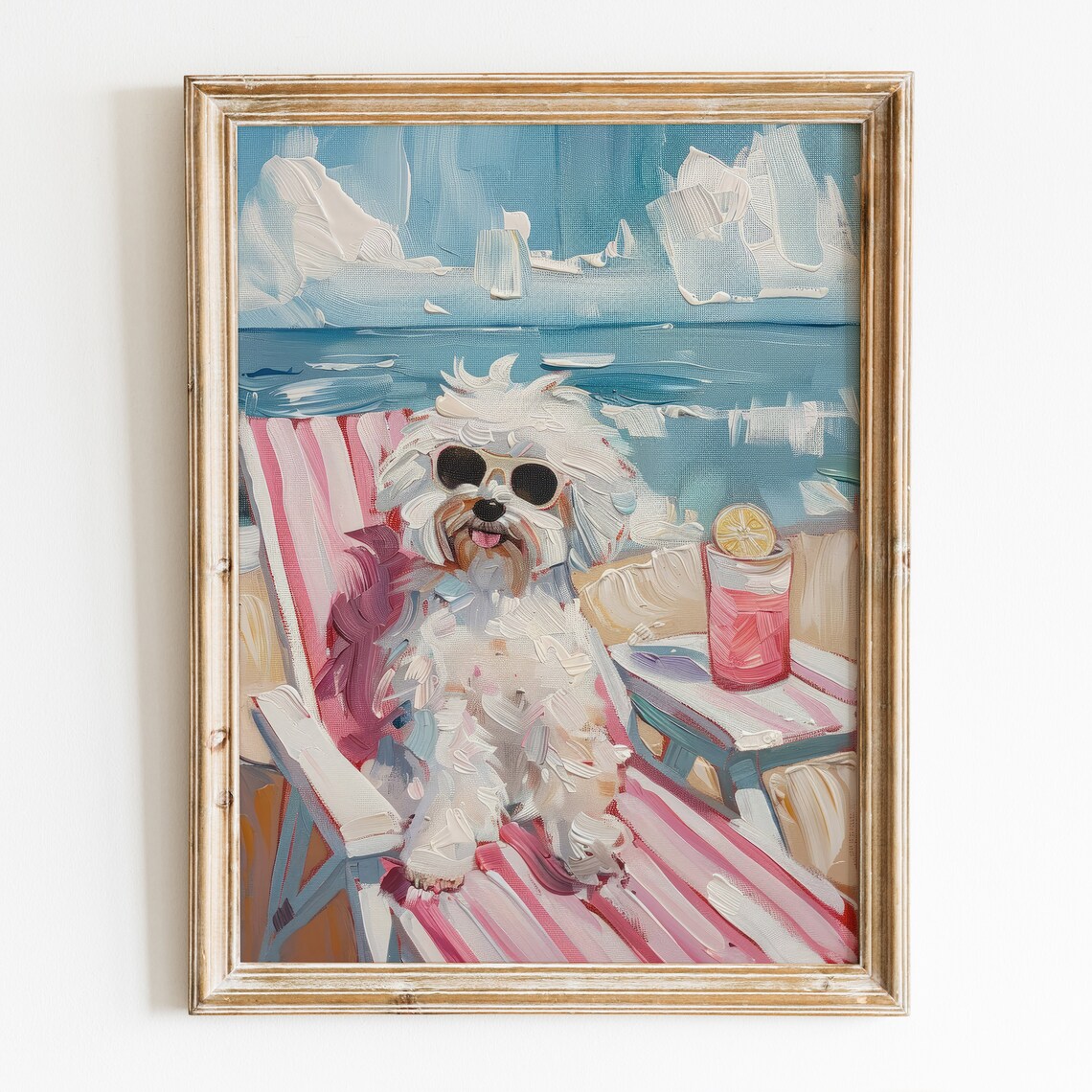 White Dog With Sunglasses Cocktail Beach Art Print