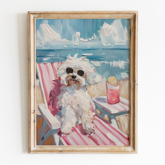 White Dog With Sunglasses Cocktail Beach Art Print