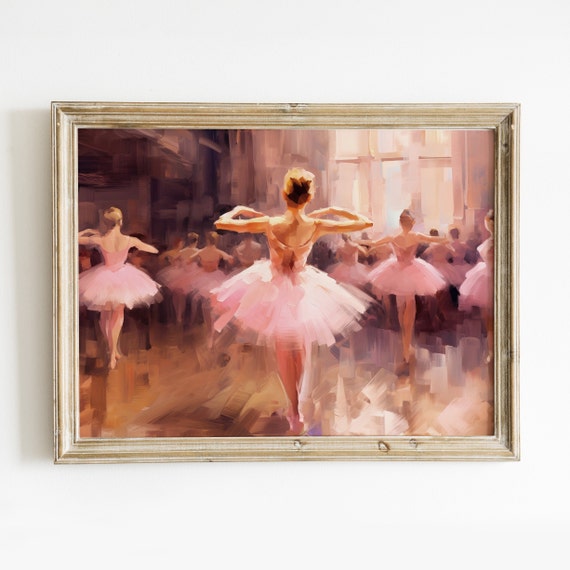 Ballerina Girly Wall Art Print Preppy Pastel Pink Girly Room Decor Vintage Ballet Aesthetic Oil Painting Trendy Dance Poster