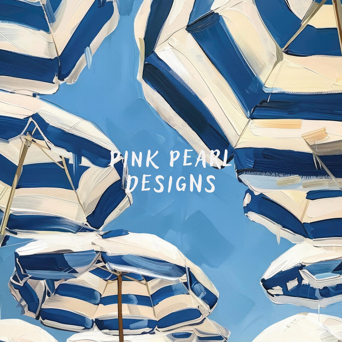 Navy Beach Umbrellas Preppy Summer Art Print - Image 2