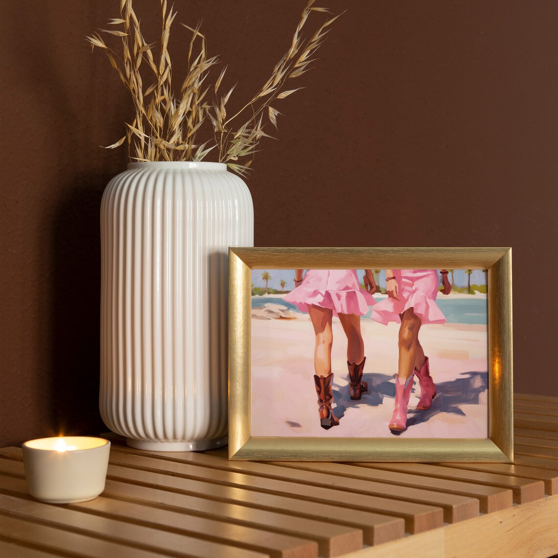 Coastal Cowgirl Beach Pink Boots Girls Wall Art Painting Print - Image 5