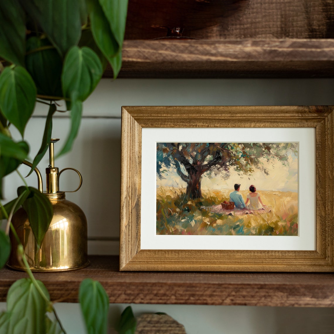 Romantic Couple Picnic Meadow Tree Impressionist Painting Print - Image 5