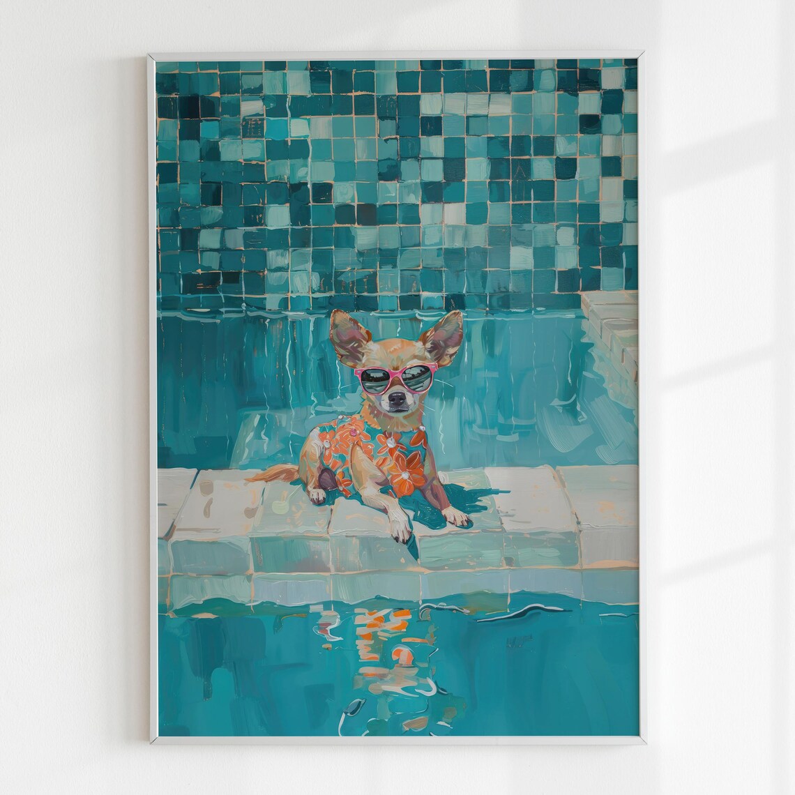 Chihuahua Pink Sunglasses Hawaiian Shirt Poolside Summer Art Print - Image 5