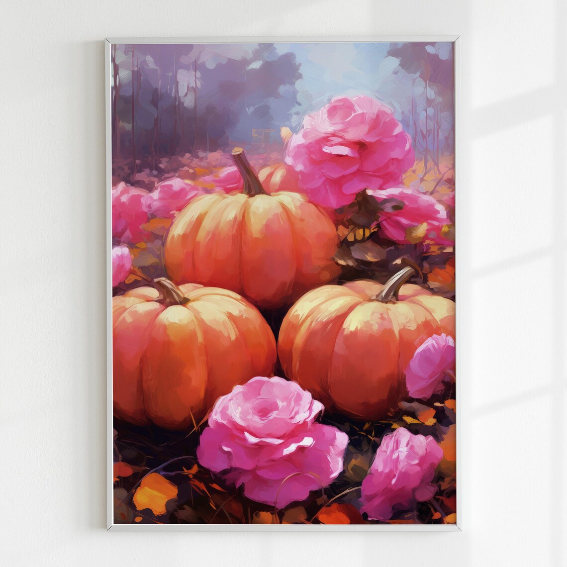 Pink Peonies And Pumpkins Fall Garden Orange Blooms Autumn Kitchen Poster - Image 5