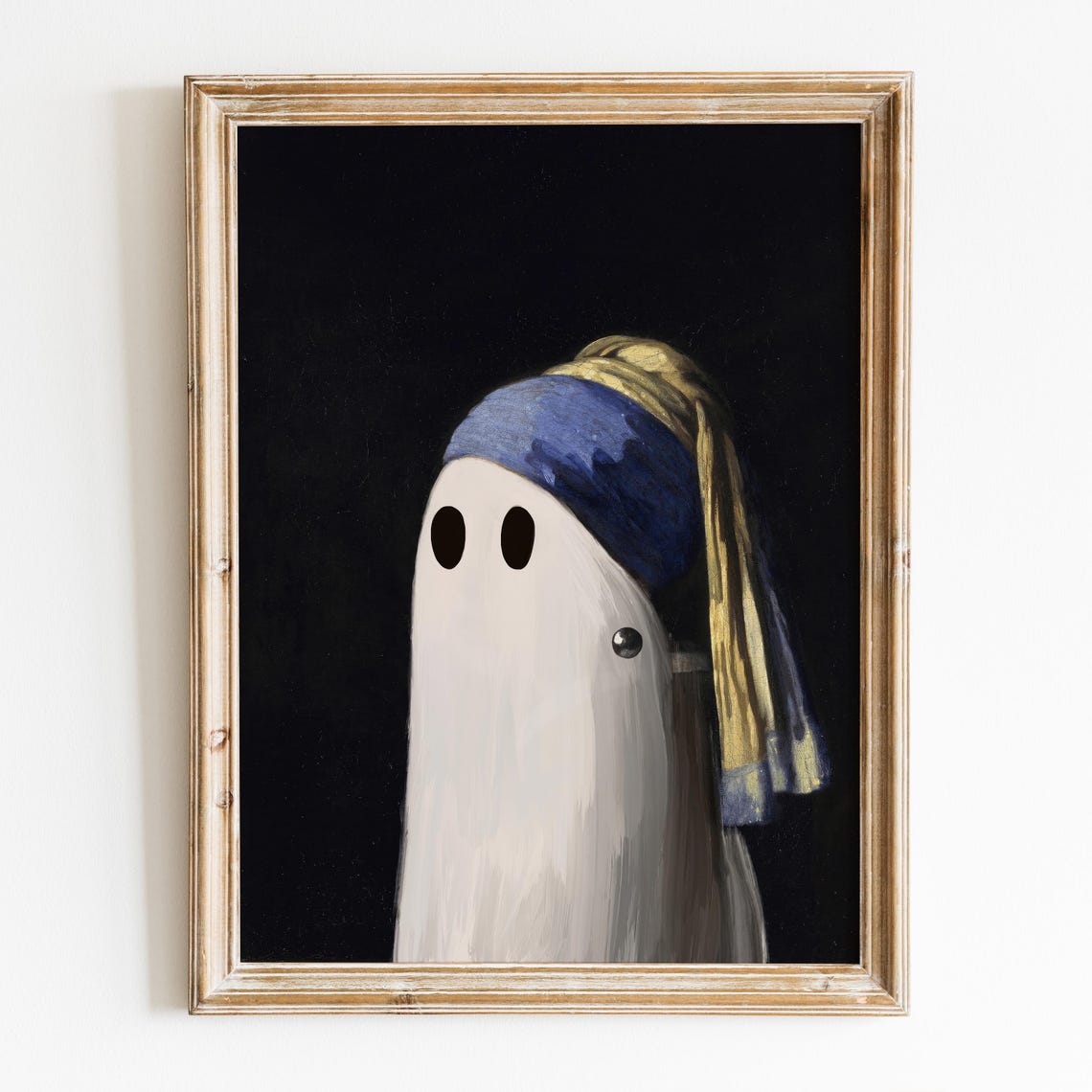 Cute Ghost With A Pearl Earring Funny Halloween Wall Art Print - Image 7