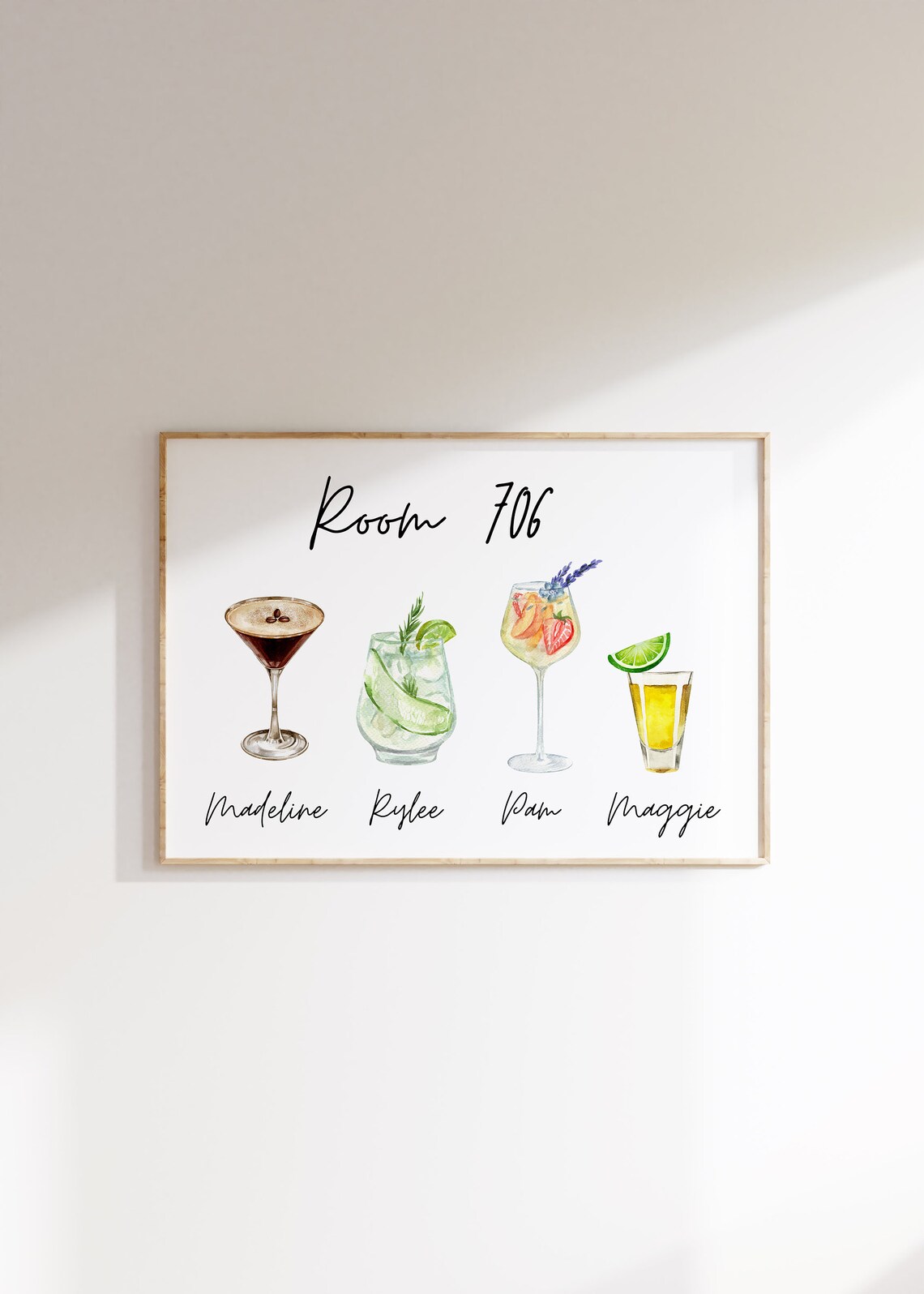 The Girls Custom Names Watercolor Cocktail Friend Group Poster - Image 4
