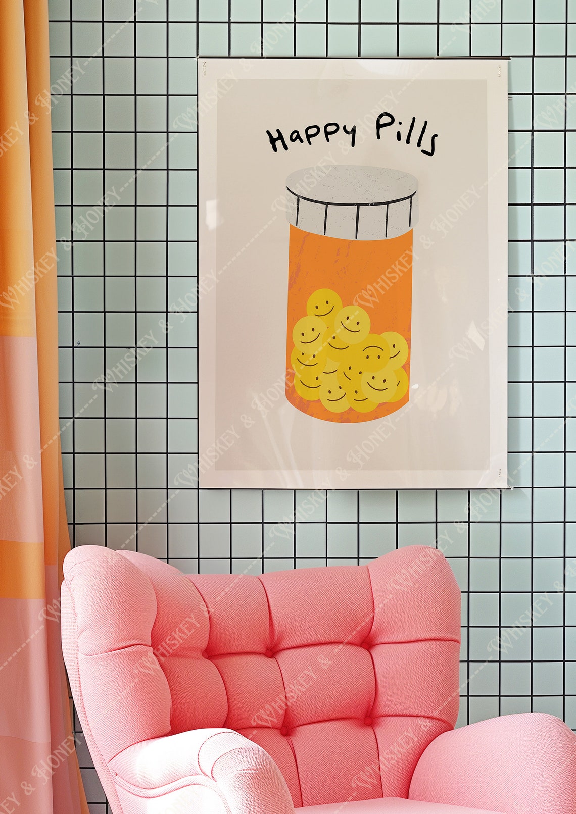 Happy Pills Smiley Faces Orange Pharmacy Bottle Pop Art Poster - Image 4