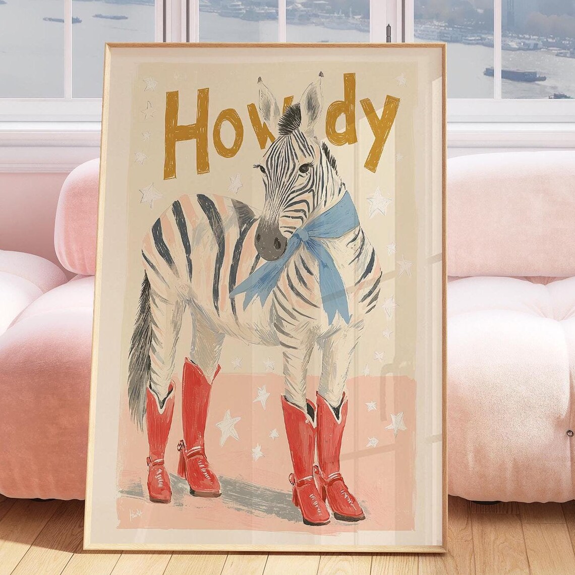 Howdy Zebra In Red Cowboy Boots Cute Western Animal Nursery Poster