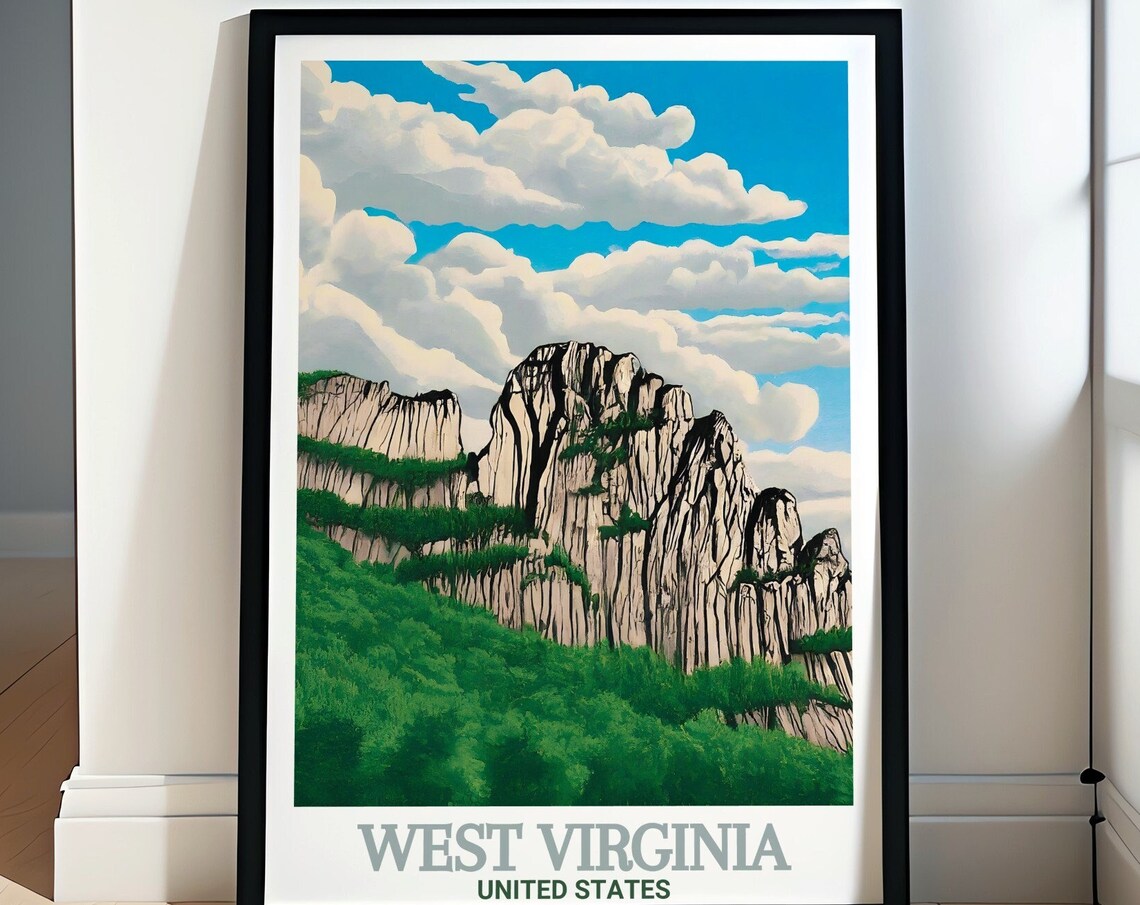 West Virginia Seneca Rocks Cliffs Green Forest Travel Poster