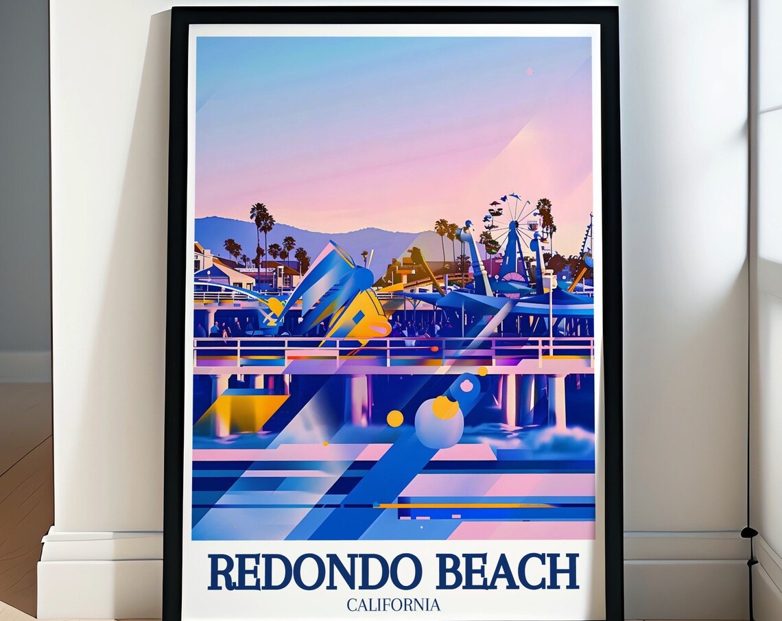 Redondo Beach California Sunset Pier Amusement Park Scene Poster