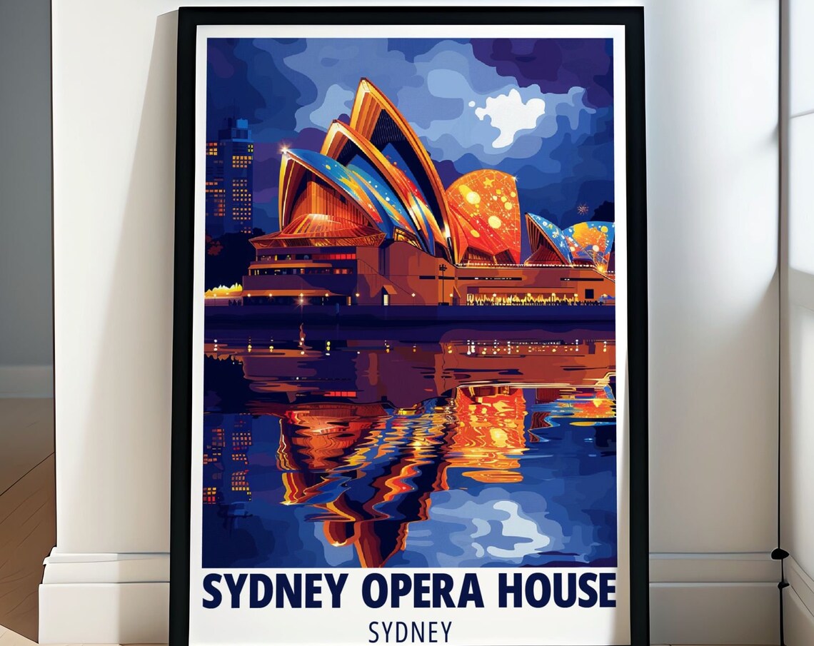 Sydney Opera House Golden Sails Reflecting in Harbour Water Poster
