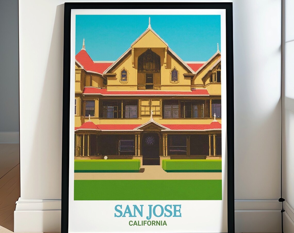 San Jose California Winchester Mystery House Vintage Travel Poster