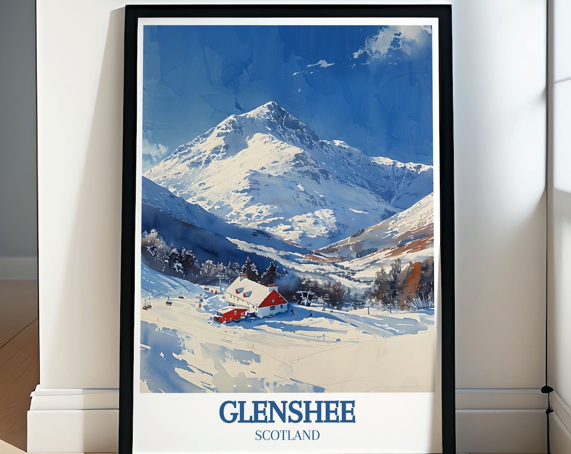 Glenshee Scotland Watercolor Ski Resort Red Lodge Travel Poster