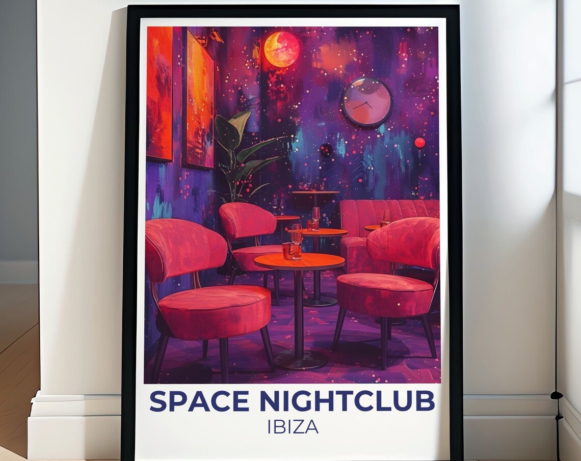 Space Nightclub Ibiza Neon Lounge Interior Music Venue Travel Poster