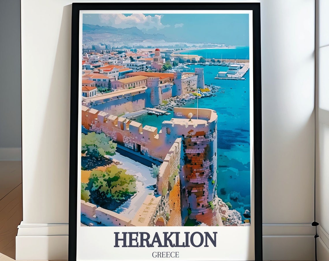 Heraklion Travel Print Venetian Walls And Old Harbor Poster Crete Travel Art Venetian Walls Of Heraklion Print