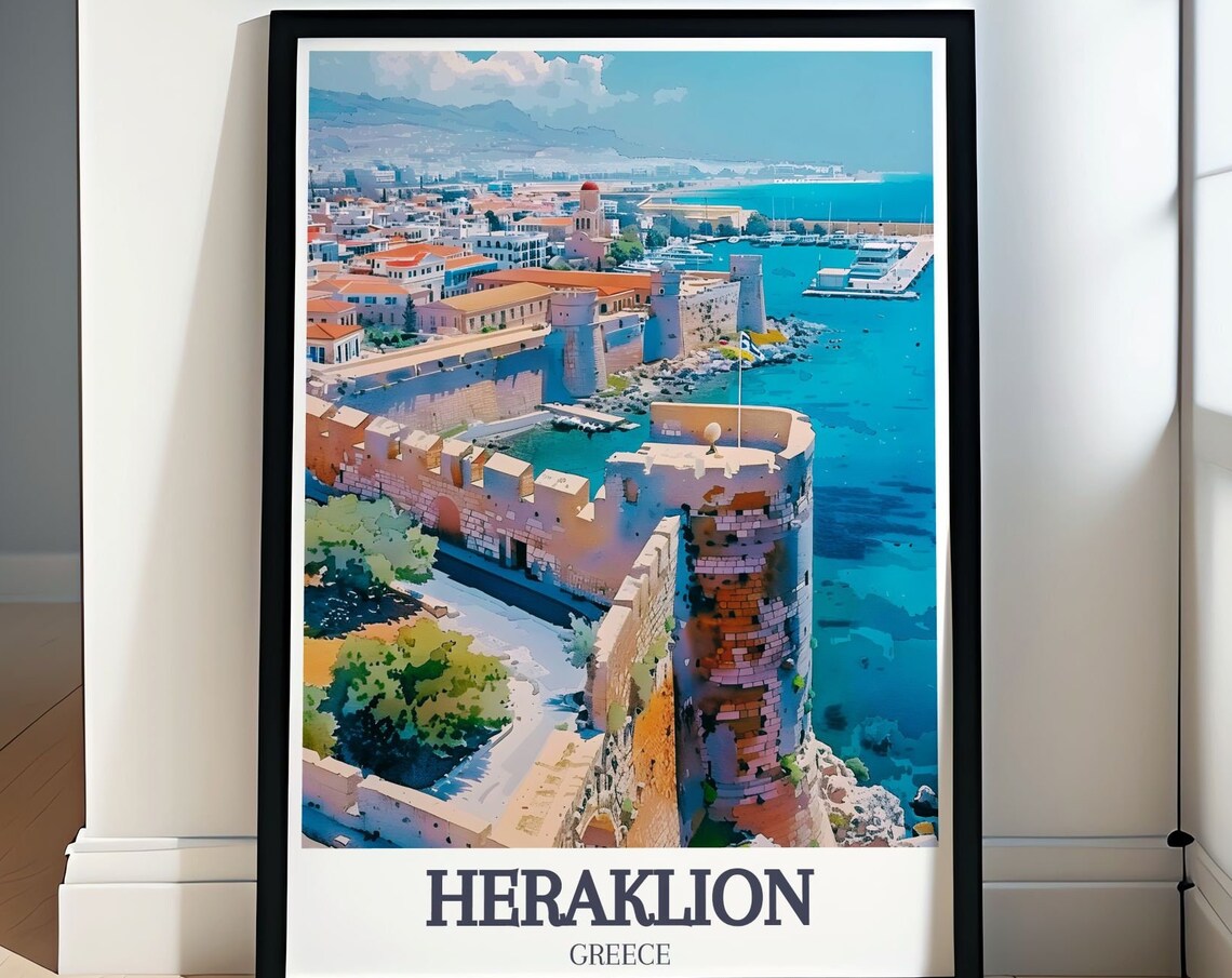 Venetian Walls Old Town Heraklion Greece Turquoise Sea Travel Poster