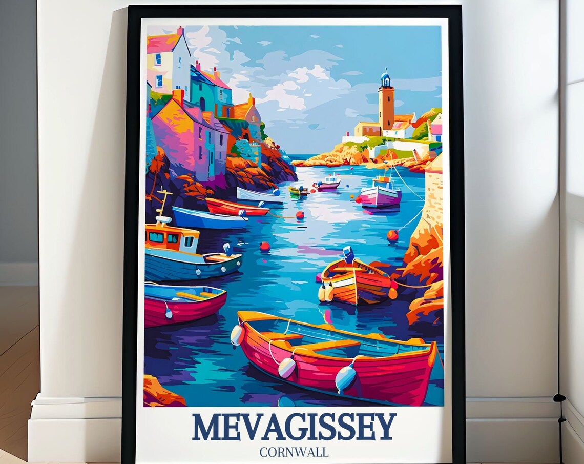 Mevagissey Cornwall Harbor With Colorful Fishing Boats Poster