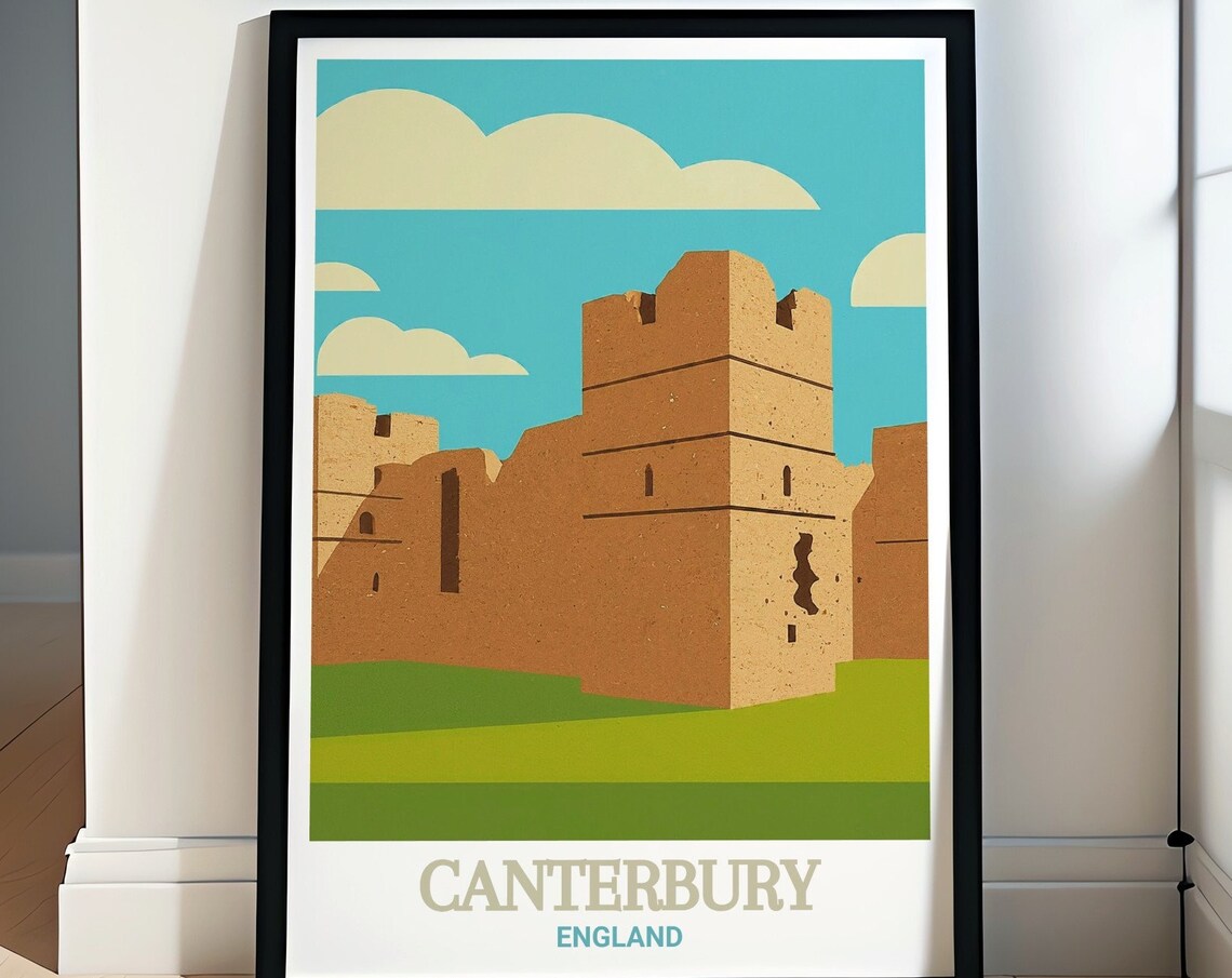 Canterbury Castle Norman Ruins Blue Sky England Travel Poster
