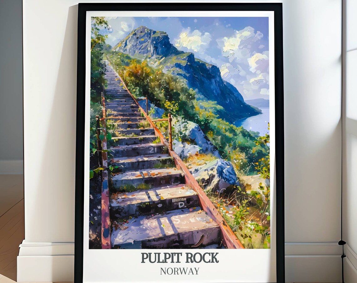 Pulpit Rock Norway Mountain Staircase Hiking Trail Climb Poster