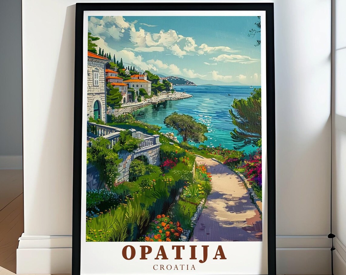 Opatija Croatia Lush Seaside Garden Path Villa Balustrade Poster