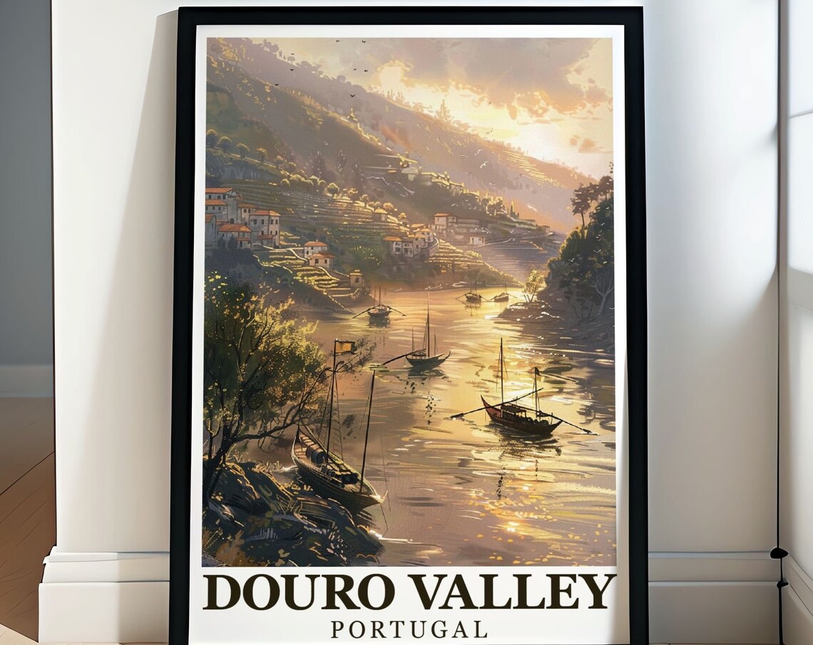 Douro Valley Portugal Golden Sunset River Rabelo Boats Poster