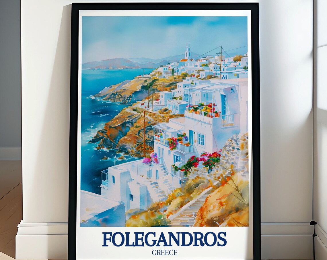 Folegandros Chora Whitewashed Village Watercolor Greece Poster