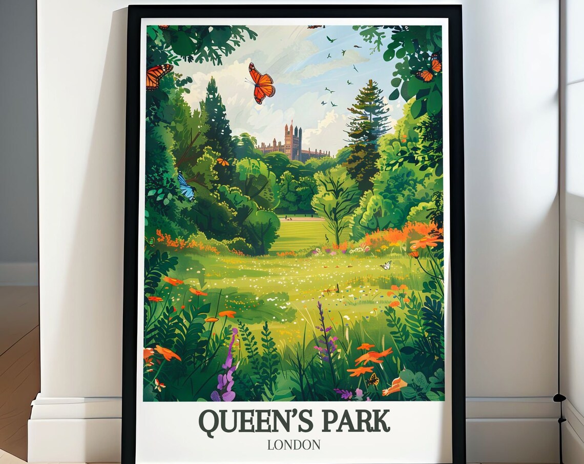 Queen's Park London Butterfly Garden Travel Poster Green Oasis