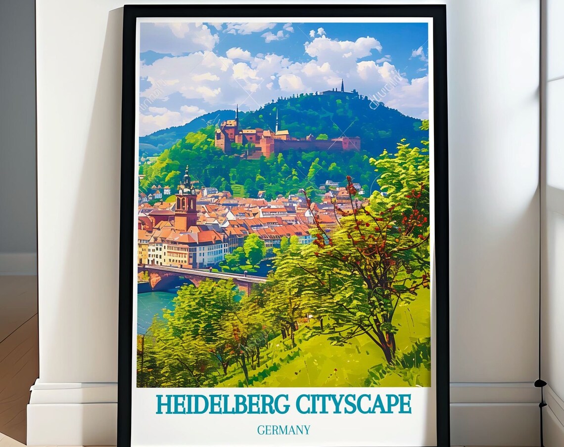 Heidelberg Germany Cityscape Poster Old Town Roofs Castle Hilltop