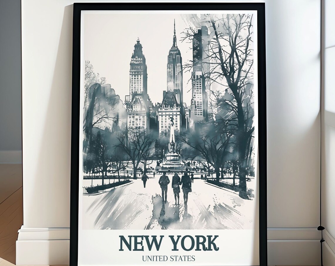 New York Central Park Skyline Watercolor United States Poster