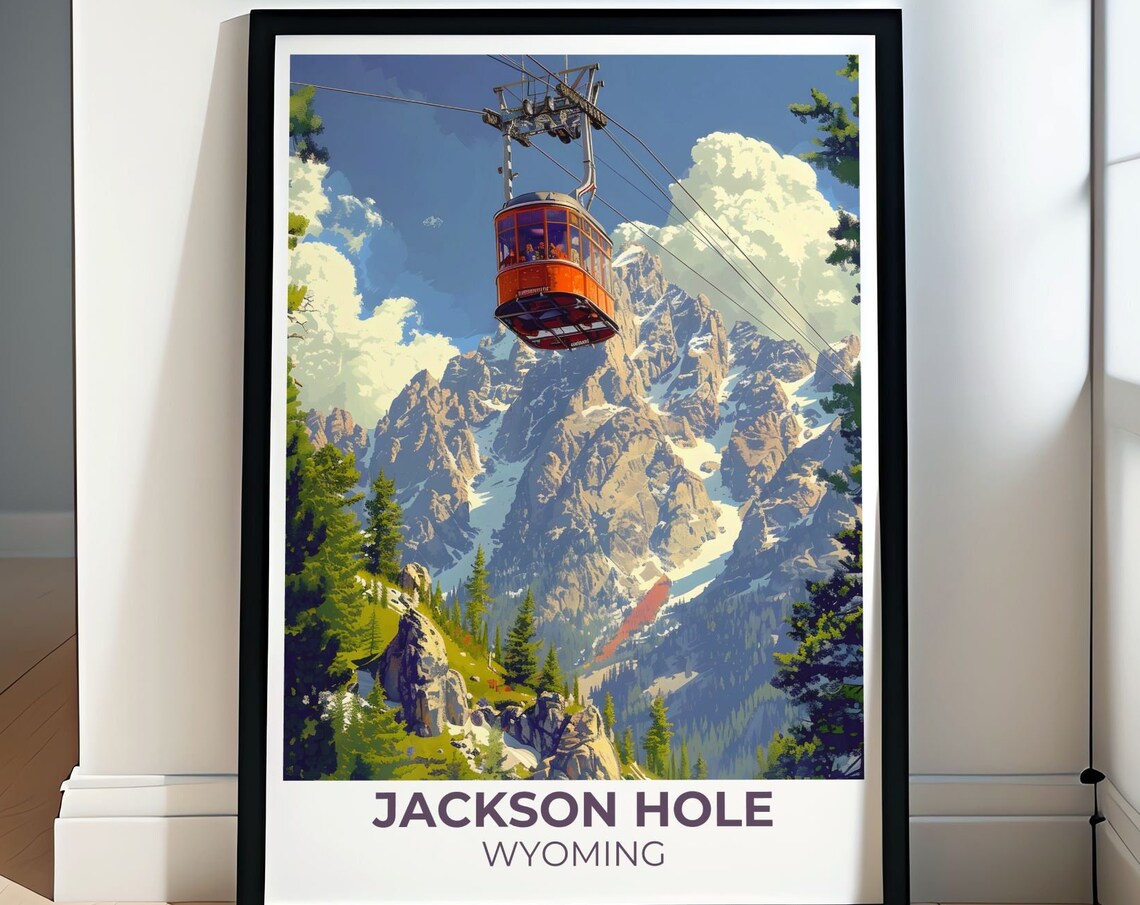 Jackson Hole Wyoming Aerial Tram Crossing Teton Mountains Poster