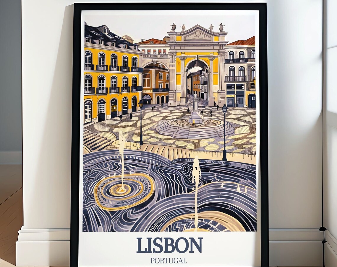 Lisbon Rossio Square Wave Cobblestone Portugal City Travel Poster