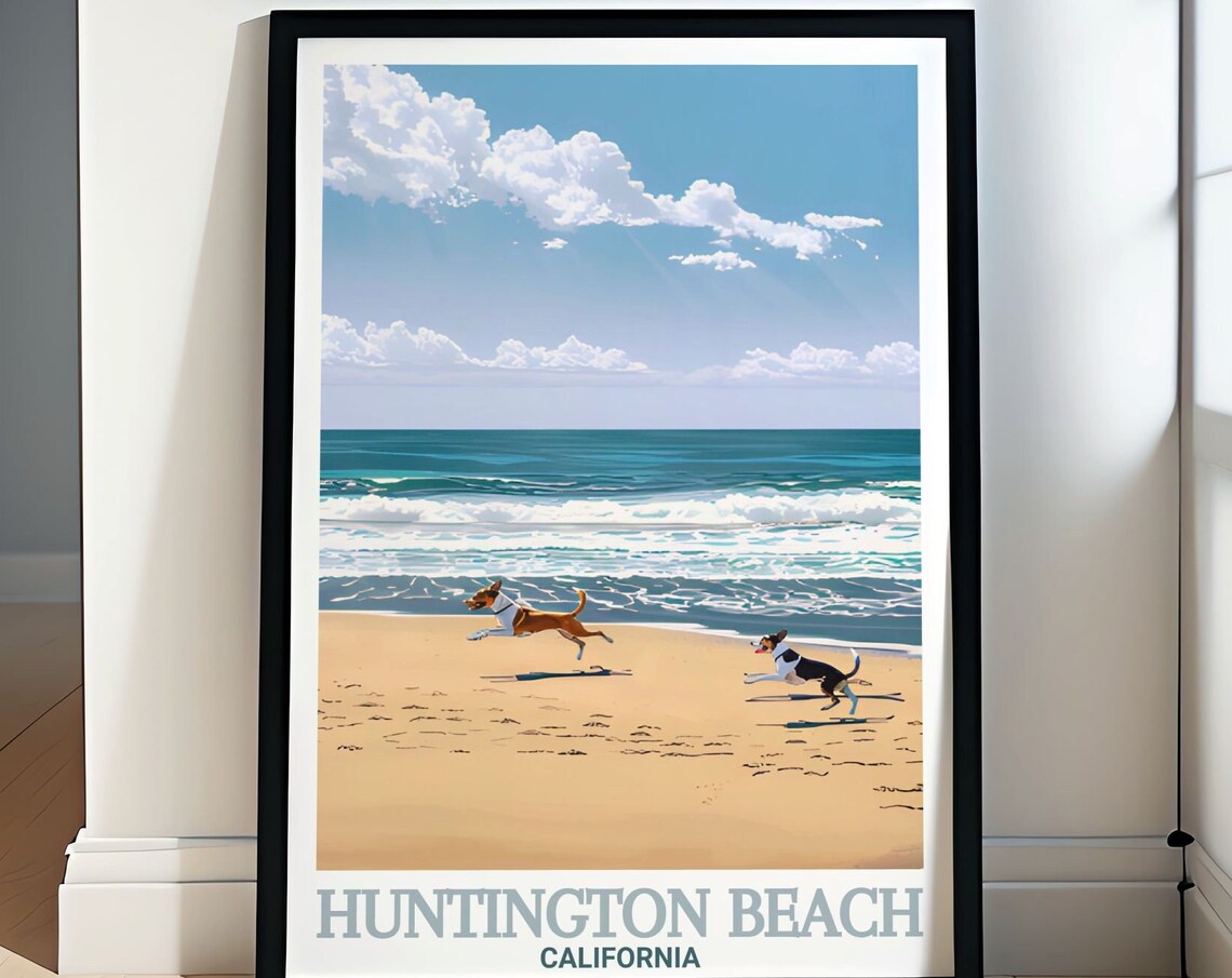 Huntington Beach California Happy Dogs Playing On Sand Poster