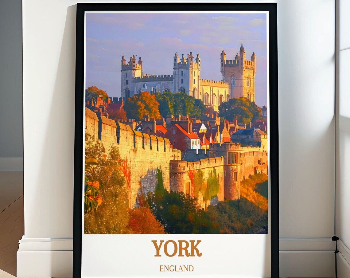 York City Walls Panorama Minster Towers Golden Travel Poster